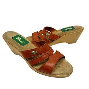 Bass NARROW Strappy Cognac Brown Leather Wedge Comfort Sandals